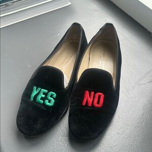 Stubbs & Wootton Black Loafers with YES and NO Embroidery